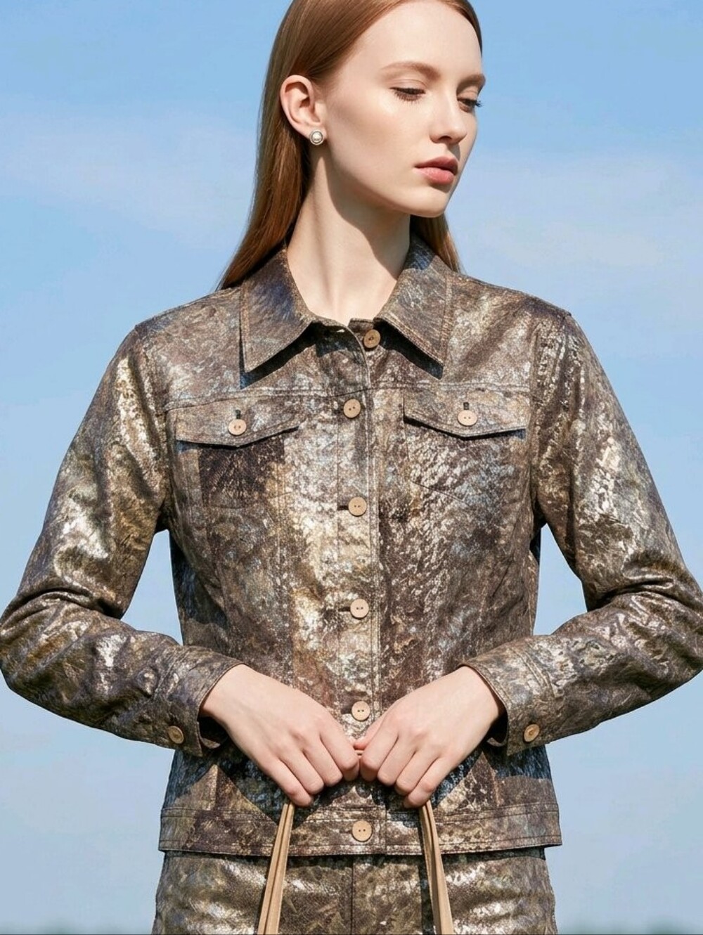 Lara Lane NY Metallic Bronze Textured Lightweight Button-Front Women’s Jacket XL